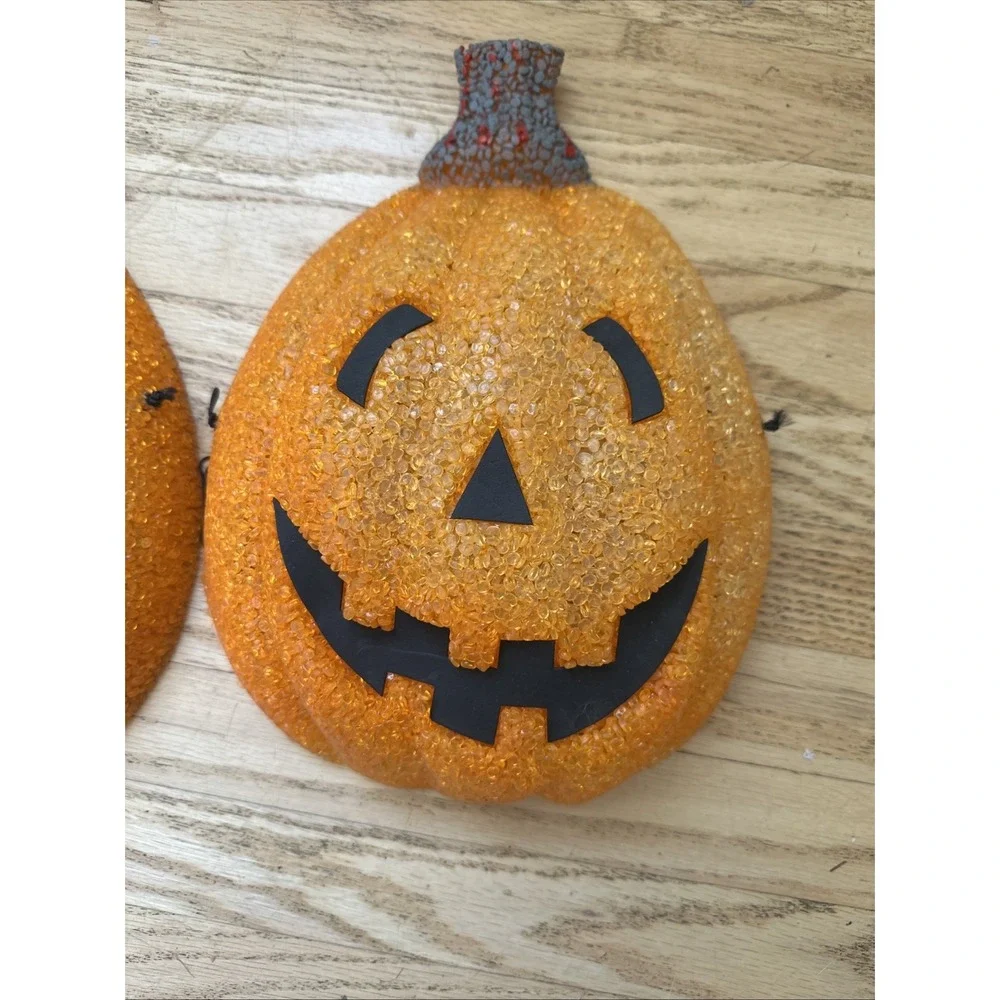 Vintage Set 2 Melted Plastic Popcorn Jack-O-Lantern Halloween Porch Light Covers